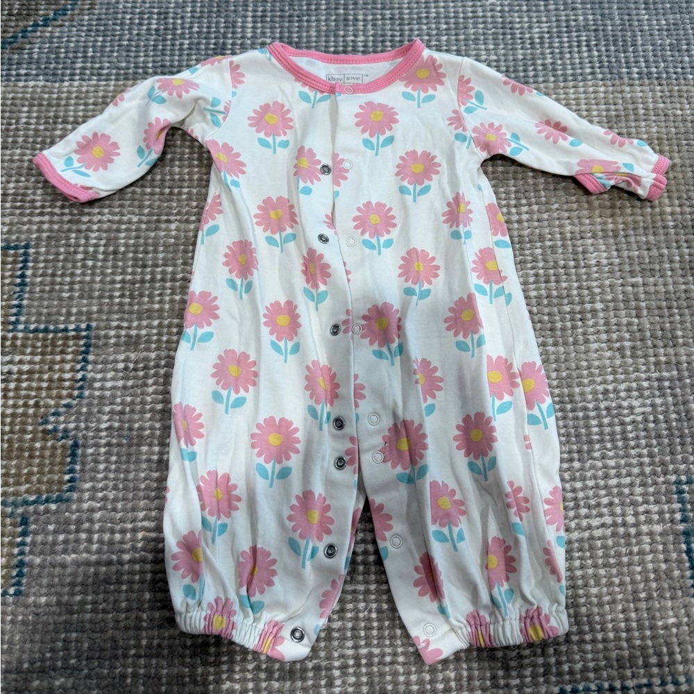 Kissy Love Floral Baby Romper with Pink Trim